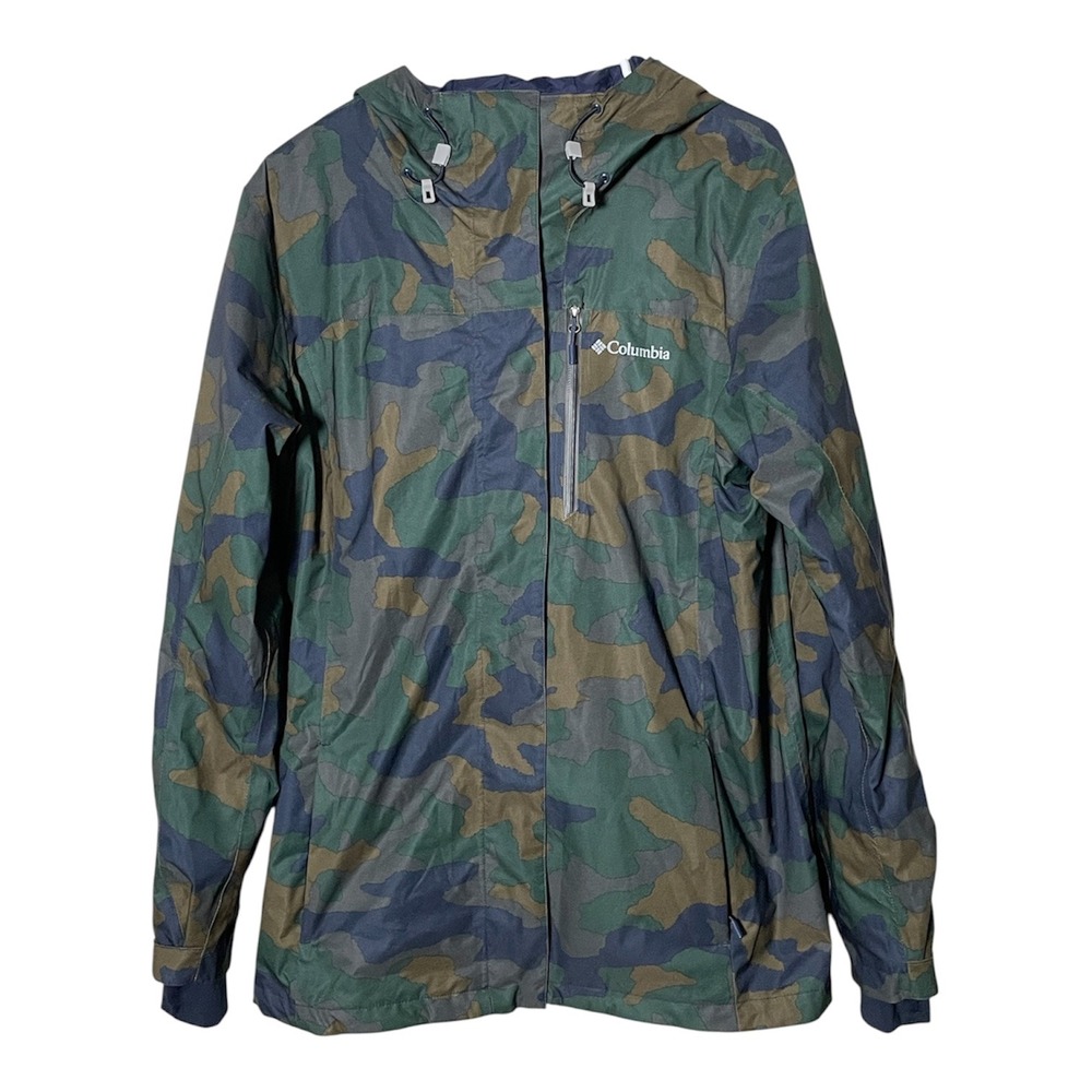 Columbia Omni-Tech Interchange Camo Rain Jacket Shell Mens Large XK0971 Green